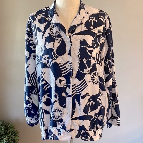 JG by Joyce women’s Nautical print  button down embellished lightweight jacket - Picture 1 of 13
